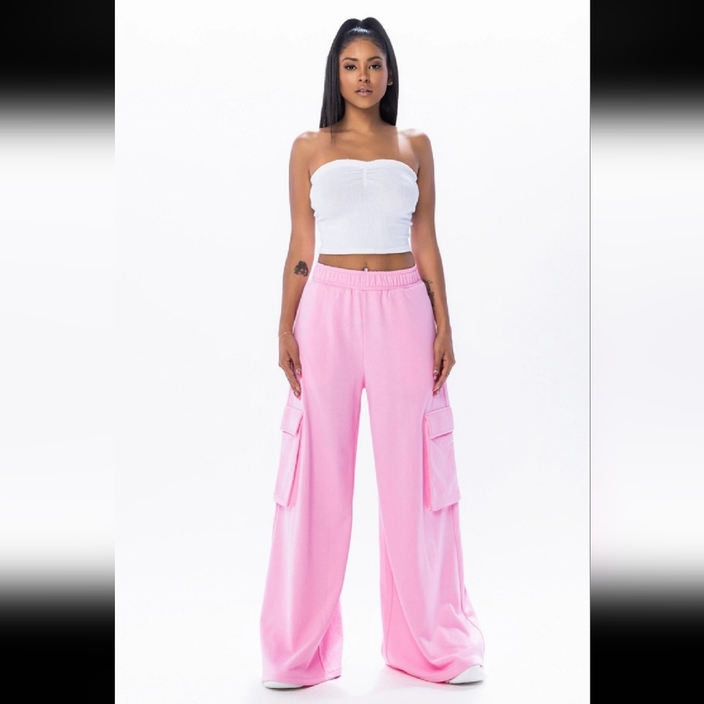 NWT SHANE WIDE LEG CARGO SWEATPANTS, PINK, VARIOUS SIZES
